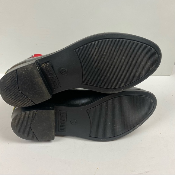 Ralph Lauren Black Red Tally Rubber Short Rain Boots Size 8 - Picture 9 of 14